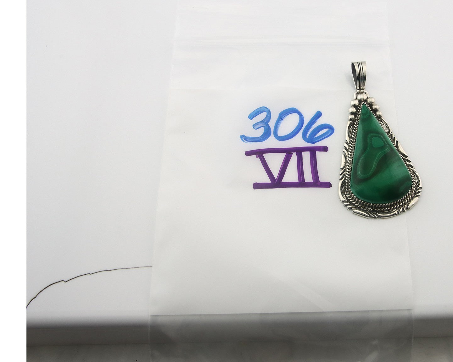 Navajo Sterling Silver Pendant Malachite Vintage Handmade Signed