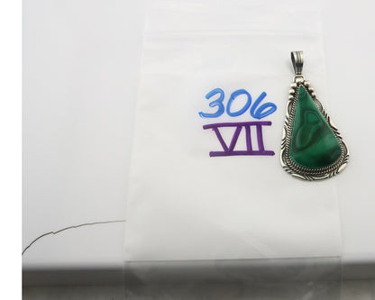 Navajo Sterling Silver Pendant Malachite Vintage Handmade Signed George Begay