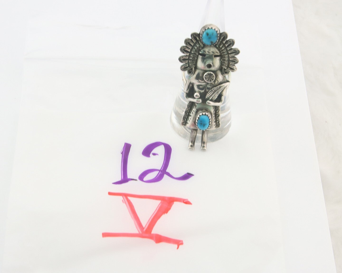 Vintage Navajo Kachina Ring 925 Sterling Turquoise Signed Gomez Size 7.5