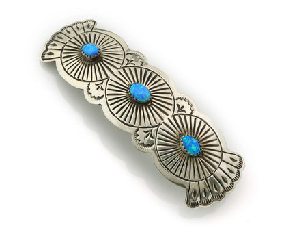 Navajo Barrette Sterling Silver Opal Hand Stamped Vintage Signed B SOCE