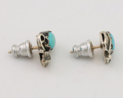 Navajo Handmade Earrings 925 Silver Natural Turquoise Native Artist C.80's