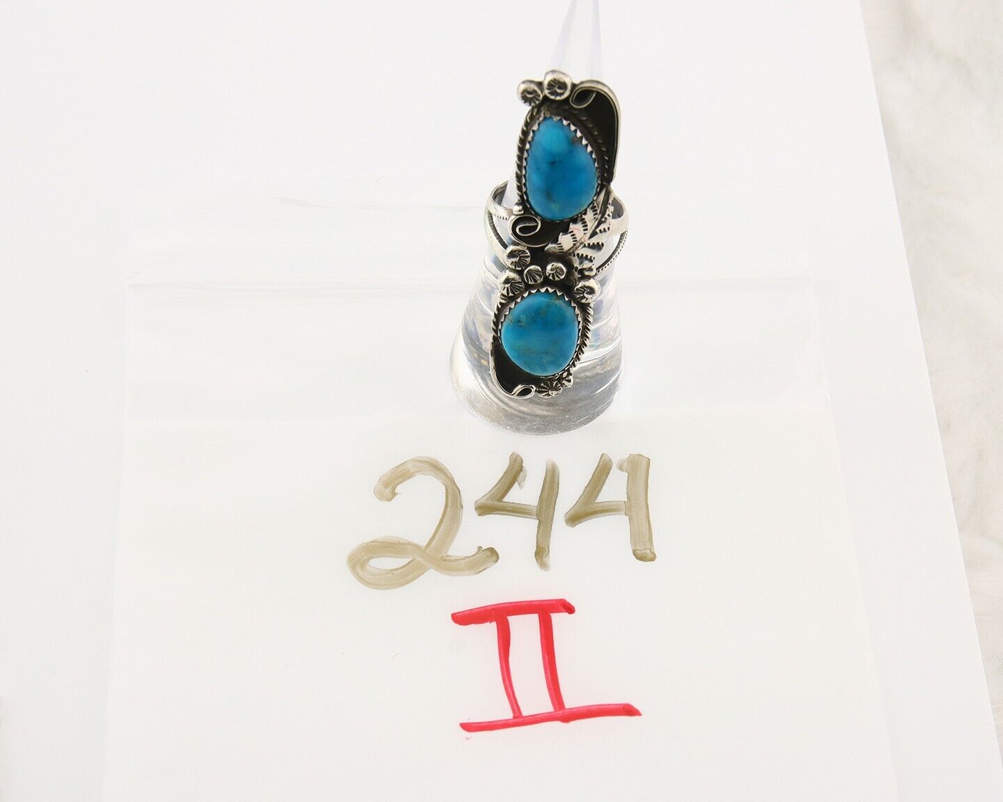 Navajo Ring 925 Sterling Turquoise Native American Artist C.80's Size 7.75