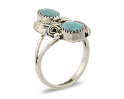 Navajo Ring 925 Silver Natural Slab Turquoise Artist Signed WR C.80's