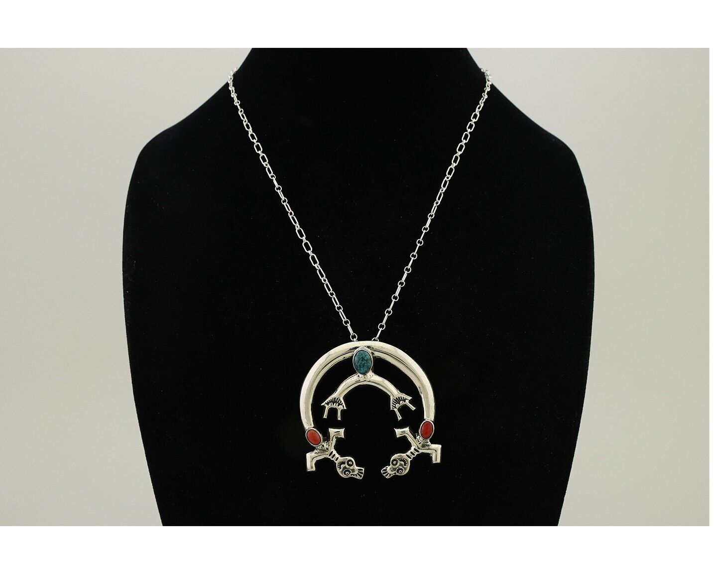 Navajo Necklace 925 Silver Spiderweb Turquoise Coral Native Artist C.2008's