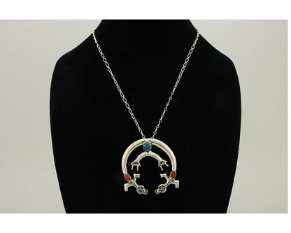 Navajo Necklace 925 Silver Spiderweb Turquoise Coral Native Artist C.2008's