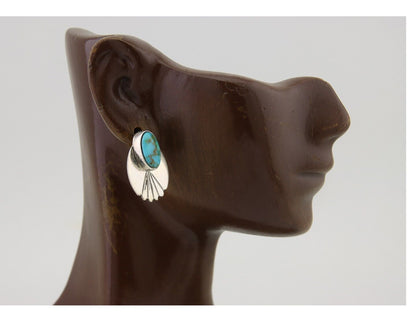 Navajo Dangle Earrings 925 Silver Natural Turquoise Signed Wilson Padilla C.80's
