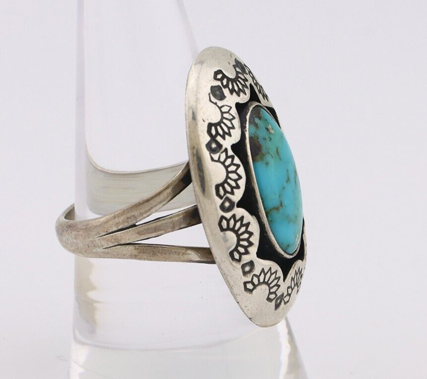 Navajo Ring 925 Silver Natural Blue Turquoise Native American Artist C.80's