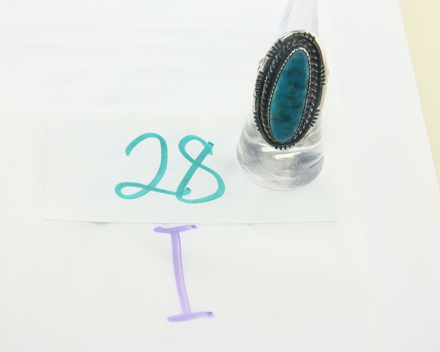 Navajo Ring 925 Sterling Turquoise Handmade Signed Jack Tom C.80's Size 7.0