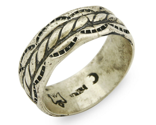 Navajo Ring .925 Silver Handmade Hand Stamped Band C.1980's Size 7-14