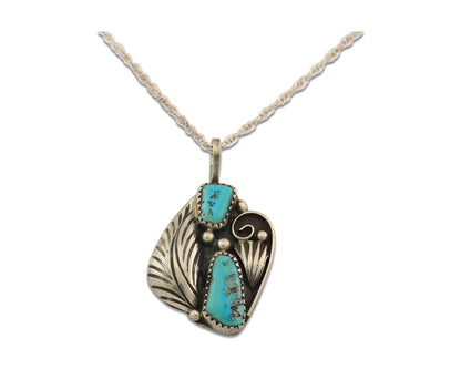 Navajo Necklace Sterling Silver Authentic Natural Turquoise Vintage Signed PM