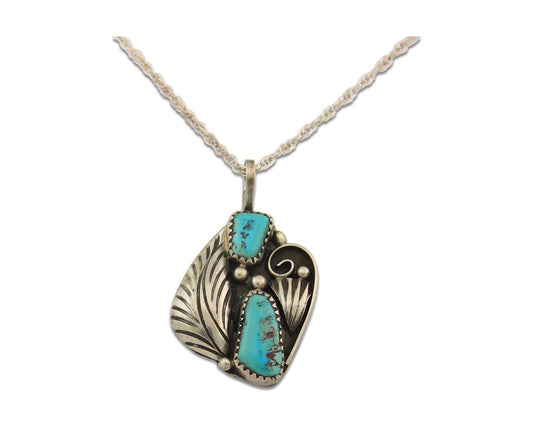 Navajo Necklace Sterling Silver Authentic Natural Turquoise Vintage Signed PM