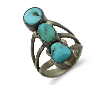Navajo Ring 925 Silver Natural Blue Turquoise Native American Artist C.80's