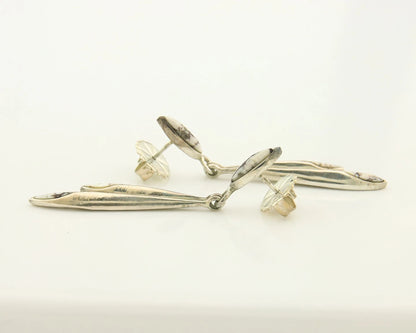 Navajo Dangle Earrings Sterling Silver Buffalo Turquoise Vintage Handmade