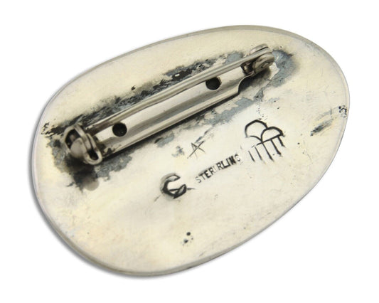 Navajo Pin 925 Silver Natural Mined Turquoise Artist Signed C Montoya C.80's