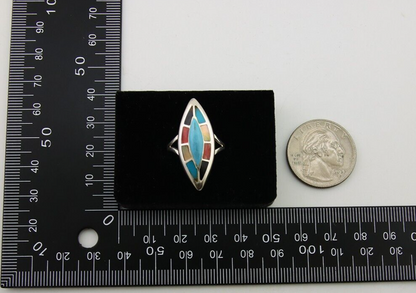 Navajo Ring 925 Silver Turquoise Shell Onyx Spiney Oyster Native Artist C80's
