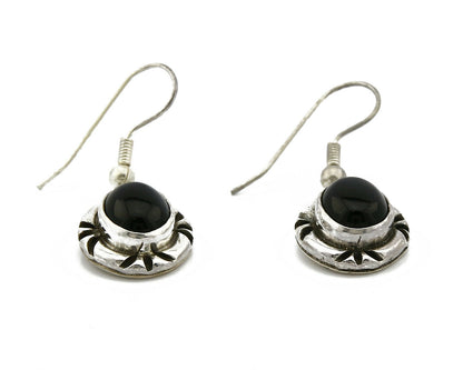 Navajo Hand Stamped Natural Mined Black Onyx .925 SOLID Silver Dangle Earrings