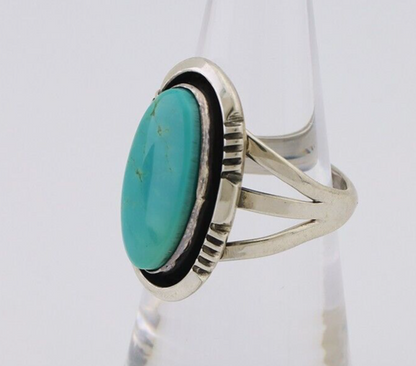 Navajo Hand Stamped Ring 925 Silver Natural Turquoise Native Artist C.80's