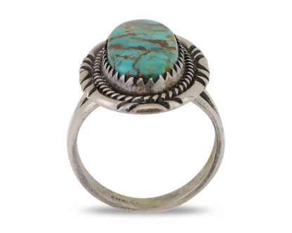 Navajo Hand Stamped Ring 925 Silver Natural Turquoise Native Artist C.80's