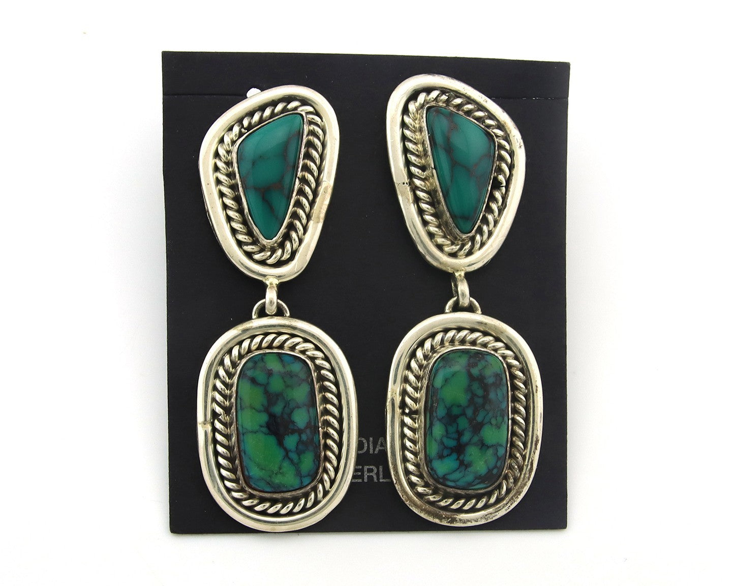 Navajo Earrings Sterling Silver Natural Turquoise Vintage Signed EL
