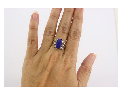Navajo Ring 925 Sterling Natural Lapis Handmade Native Artist C.80's