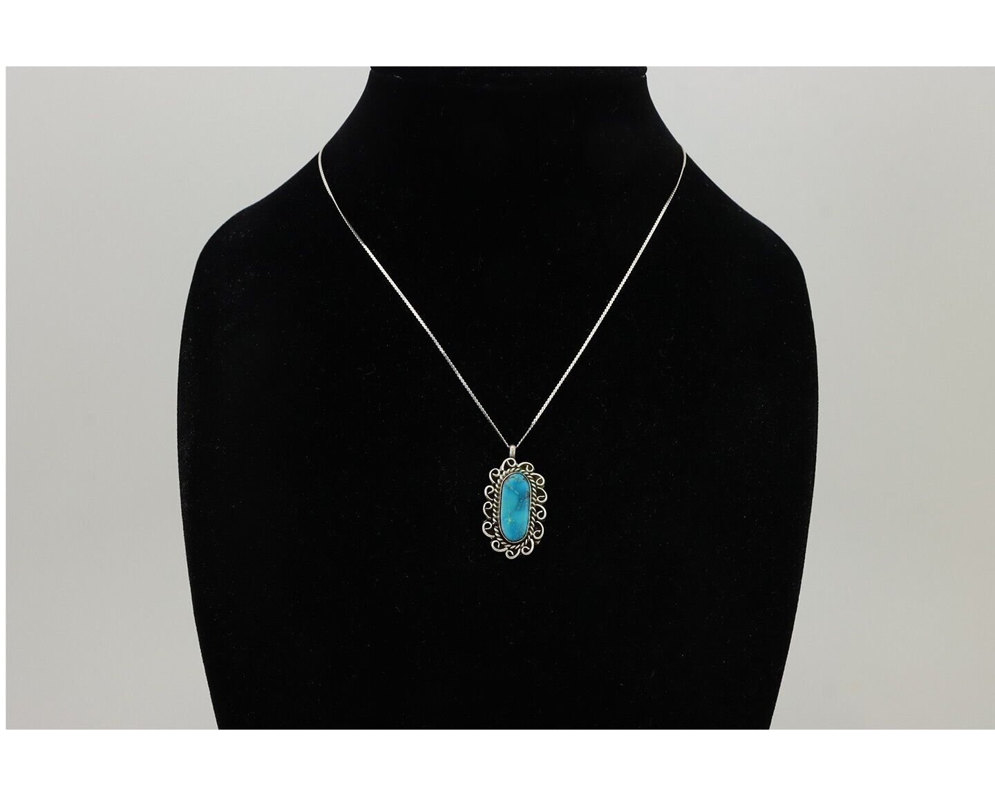 Navajo Necklace Pendant 925 Silver Turquoise Artist Signed JH C.80's