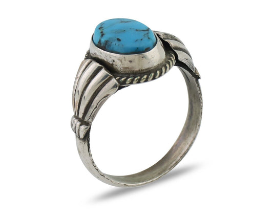 Navajo Handmade Ring 925 Silver Blue Turquoise Native American Artist C.80's