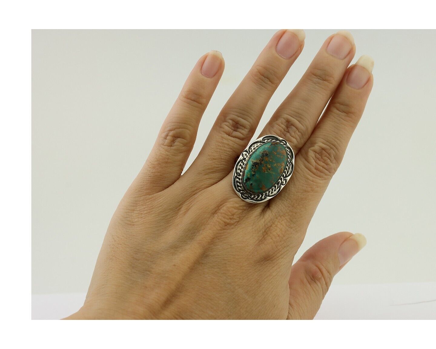 Navajo Ring .925 Silver Natural Turquoise Artist Signed Billy Eagle C.80's