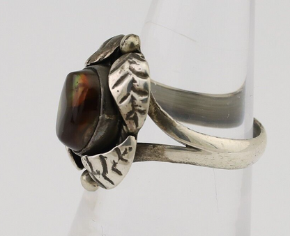 Navajo Handmade Ring 925 Silver Natural Fire Opal Native Artist Size 5.75 C.80's