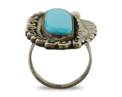 Navajo Ring 925 Sterling Blue Turquoise Native American Artist C.80's