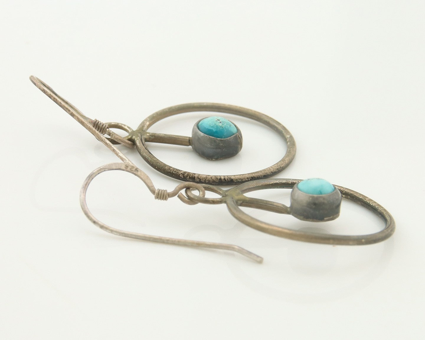 Navajo Dangle Earrings Sterling Silver Natural Turquoise Vintage Handmade