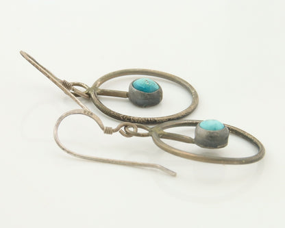 Navajo Dangle Earrings Sterling Silver Natural Turquoise Vintage Handmade