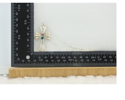 Navajo Cross Necklace Sterling Silver Authentic Natural Gemstones Signed M