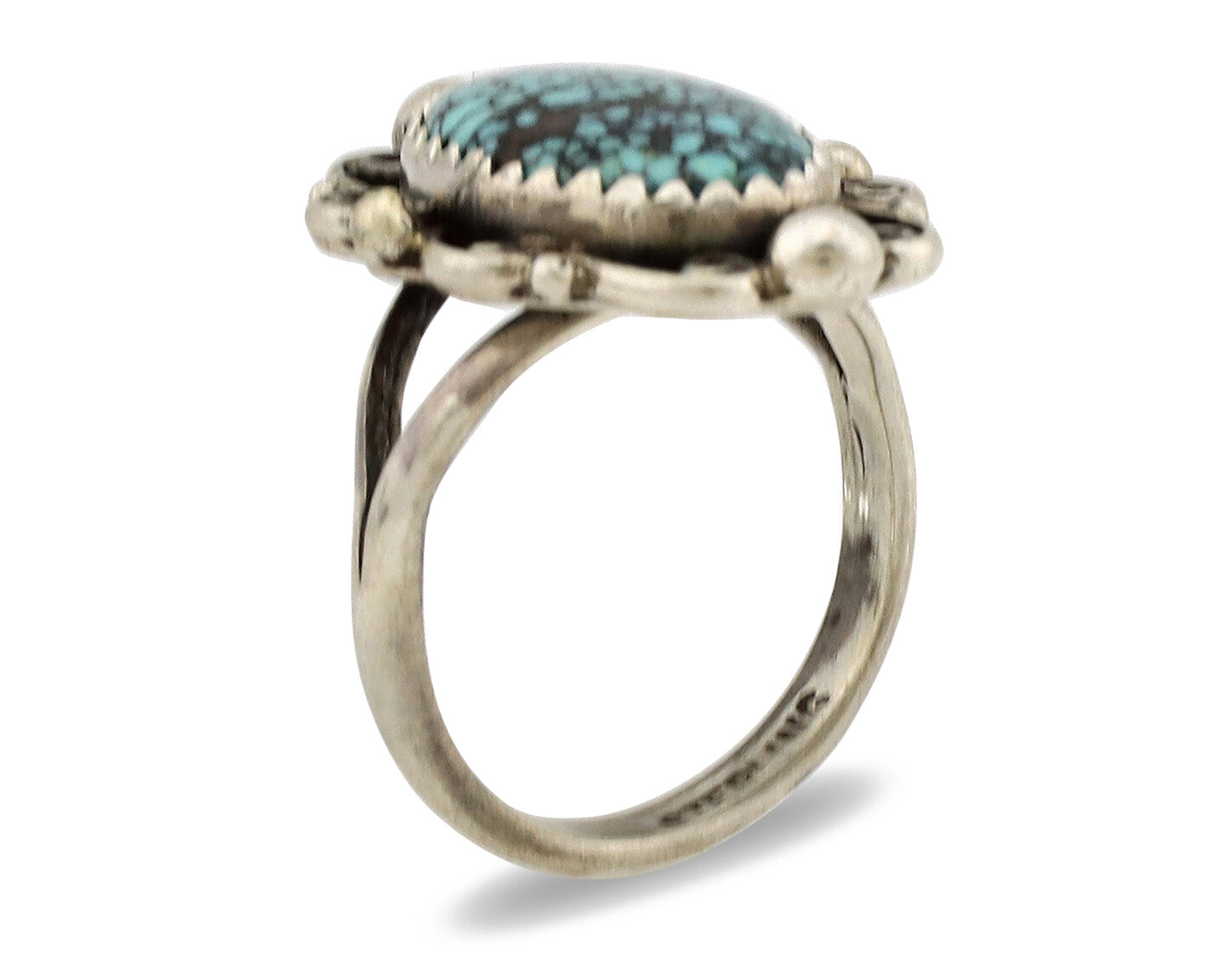 Navajo Ring .925 Silver Nevada Turquoise Native American Artist TALHAT C.1980's