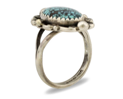 Navajo Ring .925 Silver Nevada Turquoise Native American Artist TALHAT C.1980's