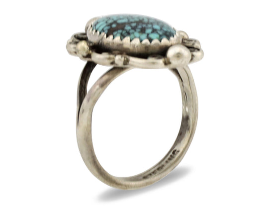 Navajo Ring .925 Silver Nevada Turquoise Native American Artist TALHAT C.1980's