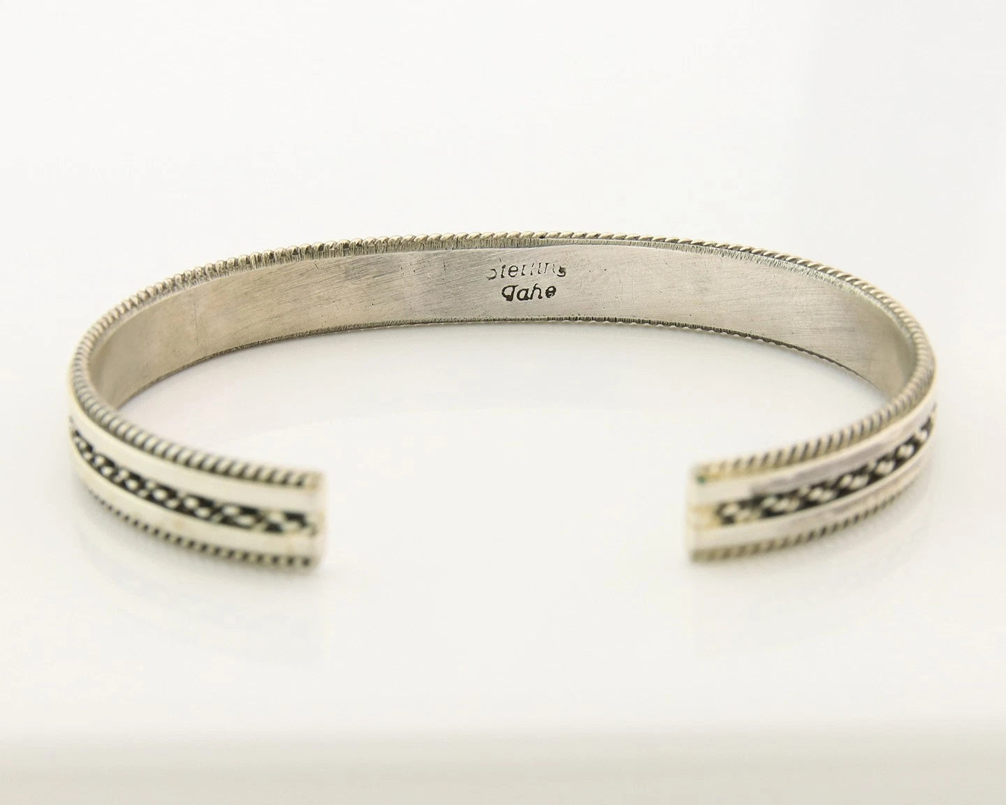 Navajo Cuff Bracelet Sterling Silver Signed Tahe Vintage Handmade