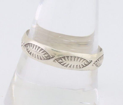 Navajo Hand Stamped Band 925 Silver 5.0 mm Signed Larry Chavez Size 11 C.80's