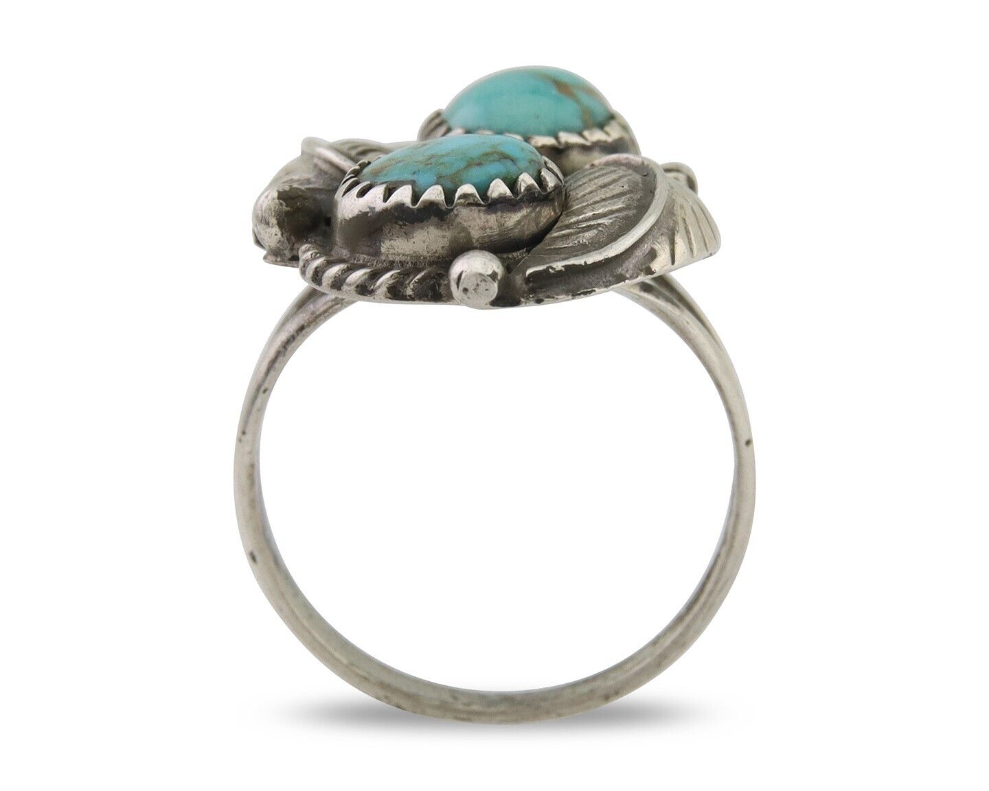 Navajo Ring 925 Silver Natural Turquoise Artist Signed MC C.80's Size 7.0