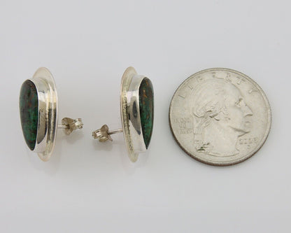 Navajo Shield Earrings 925 Silver Natural Turquoise Artist Signed M.S. C.80's