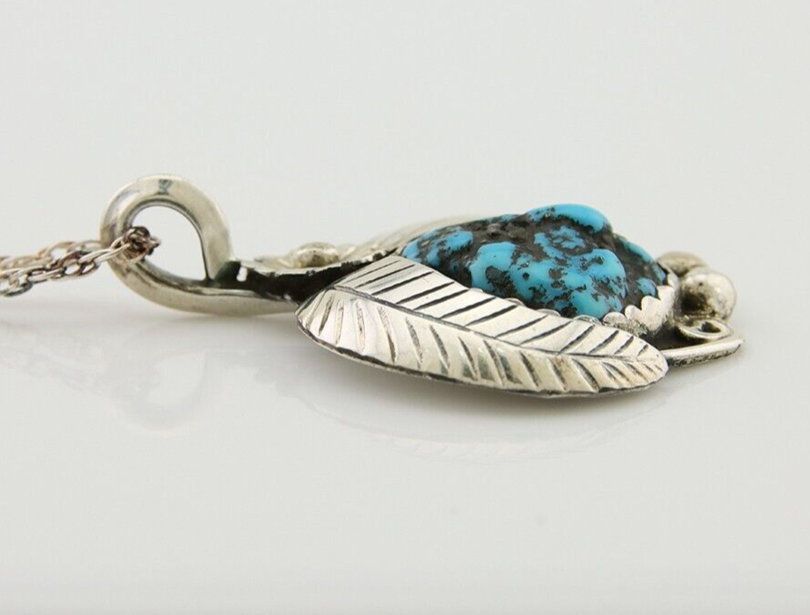 Navajo Necklace 925 Silver Natural Turquoise Native American Artist C.80's