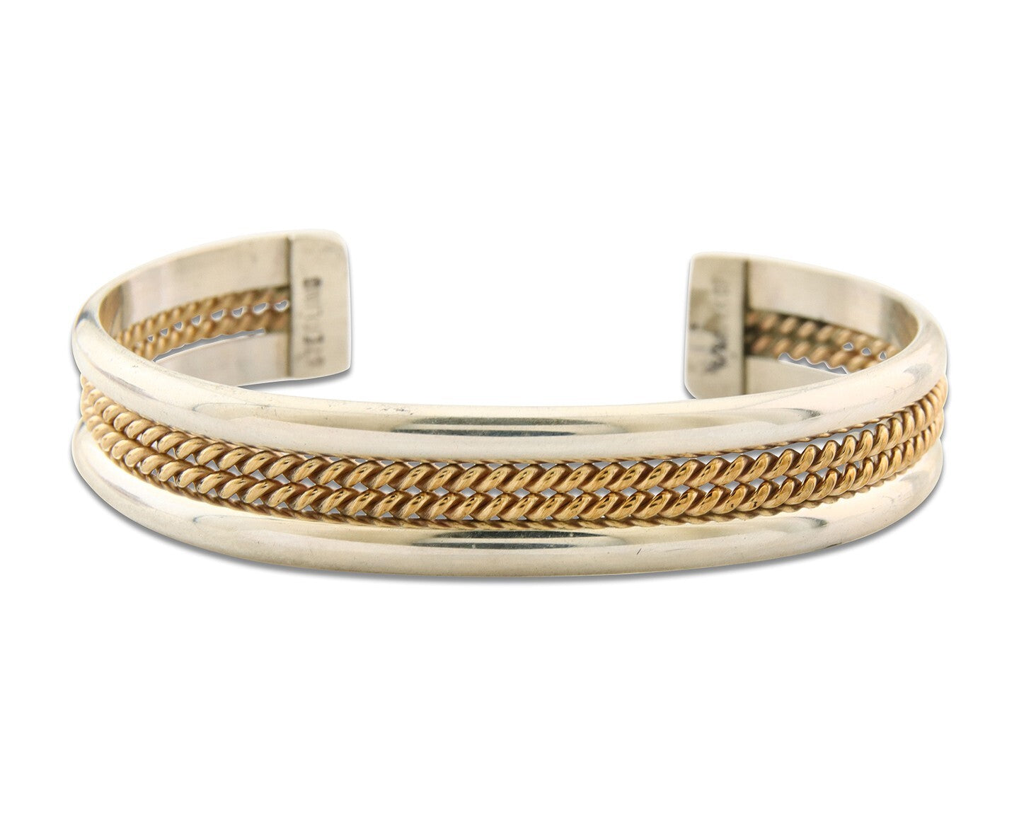 Navajo Bracelet 925 Silver Native American Handmade Yellow Gold Plated Cuff C80s