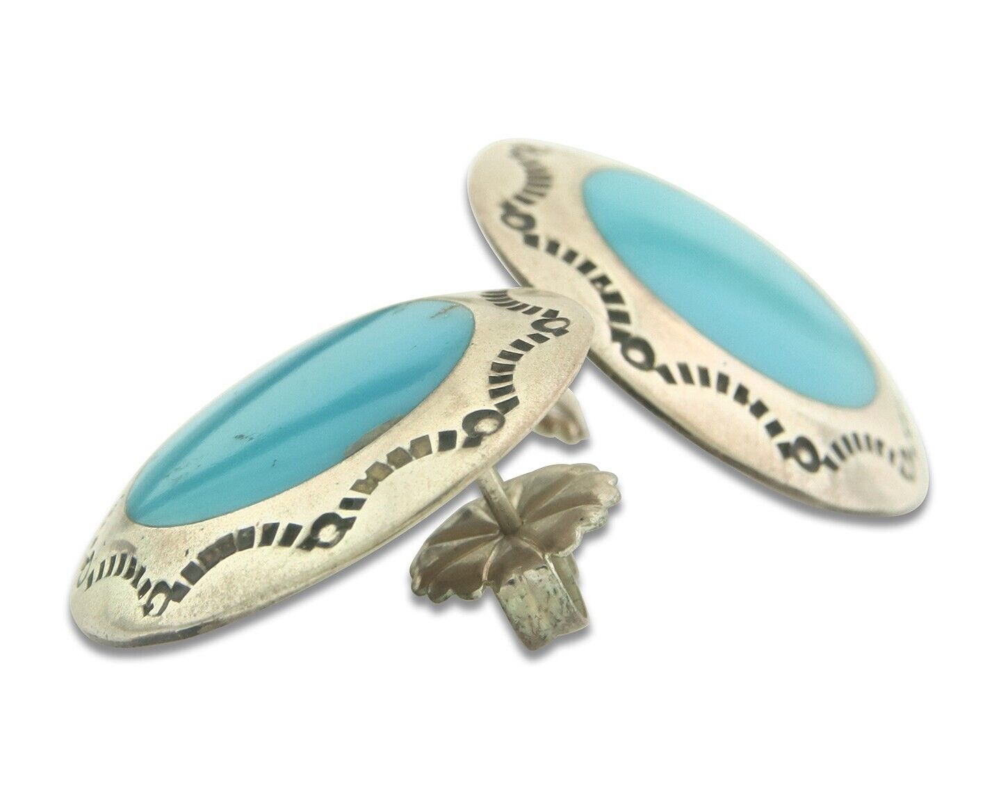 Navajo Earrings 925 Silver Natural Turquoise Native American Artist C80s