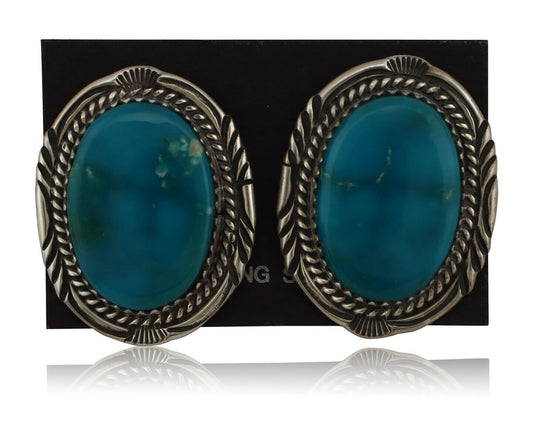 Navajo Hand Stamped Earrings 925 Silver Natural Turquoise Signed M Begay C.80's