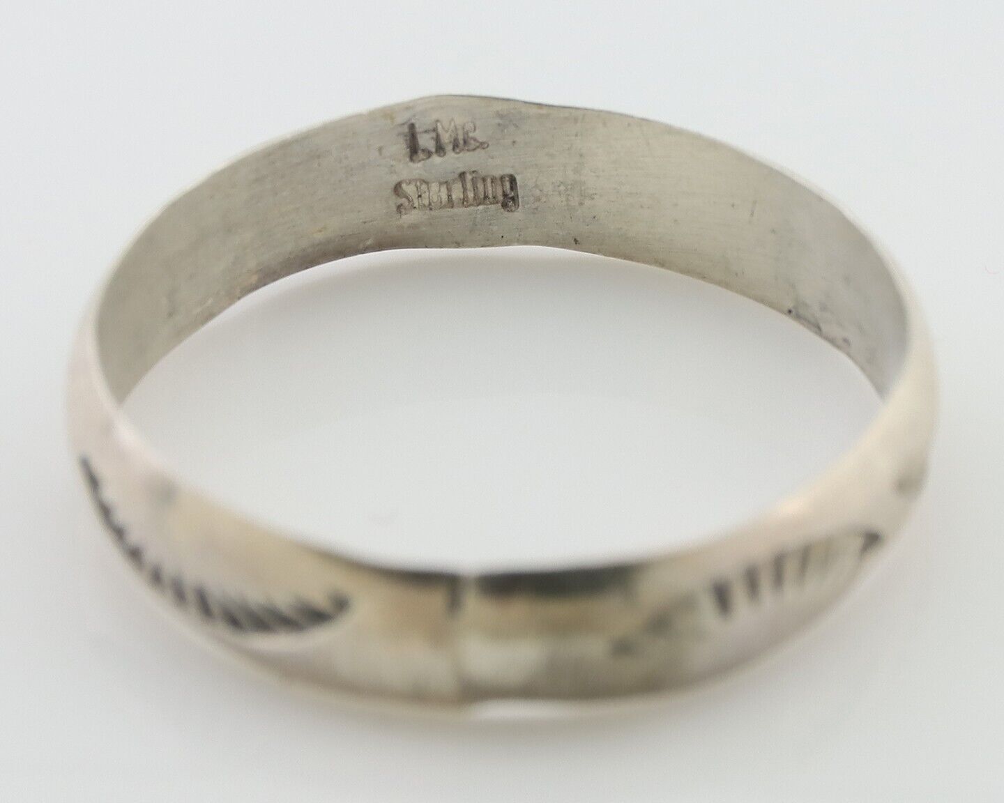 Navajo Hand Stamped Band 925 Silver 5.0 mm Signed Larry Chavez Size 11.0 C.80's