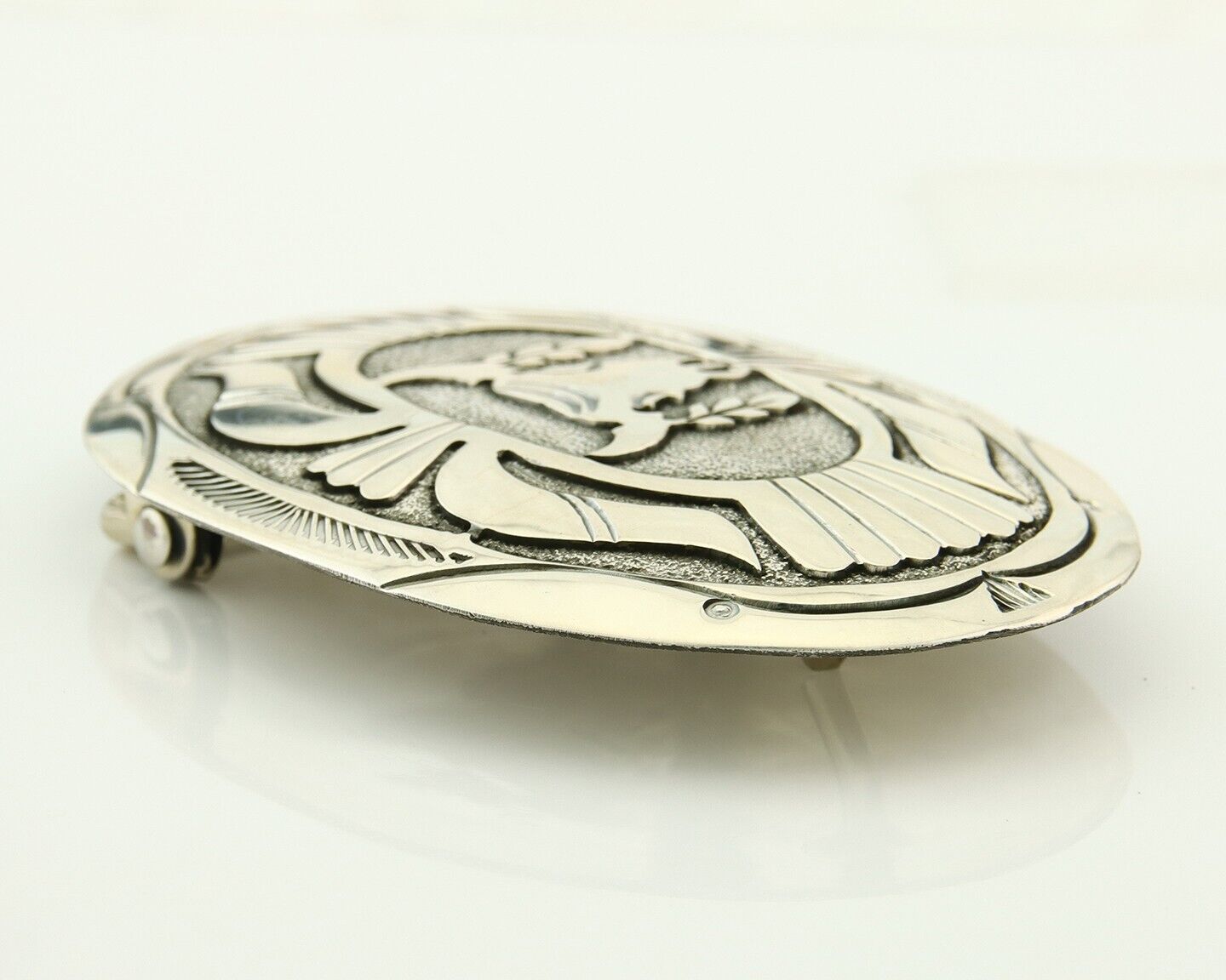 Navajo Belt Buckle 925 Sterling Silver Artist Signed Gene Gibson 2x3 in C.80's