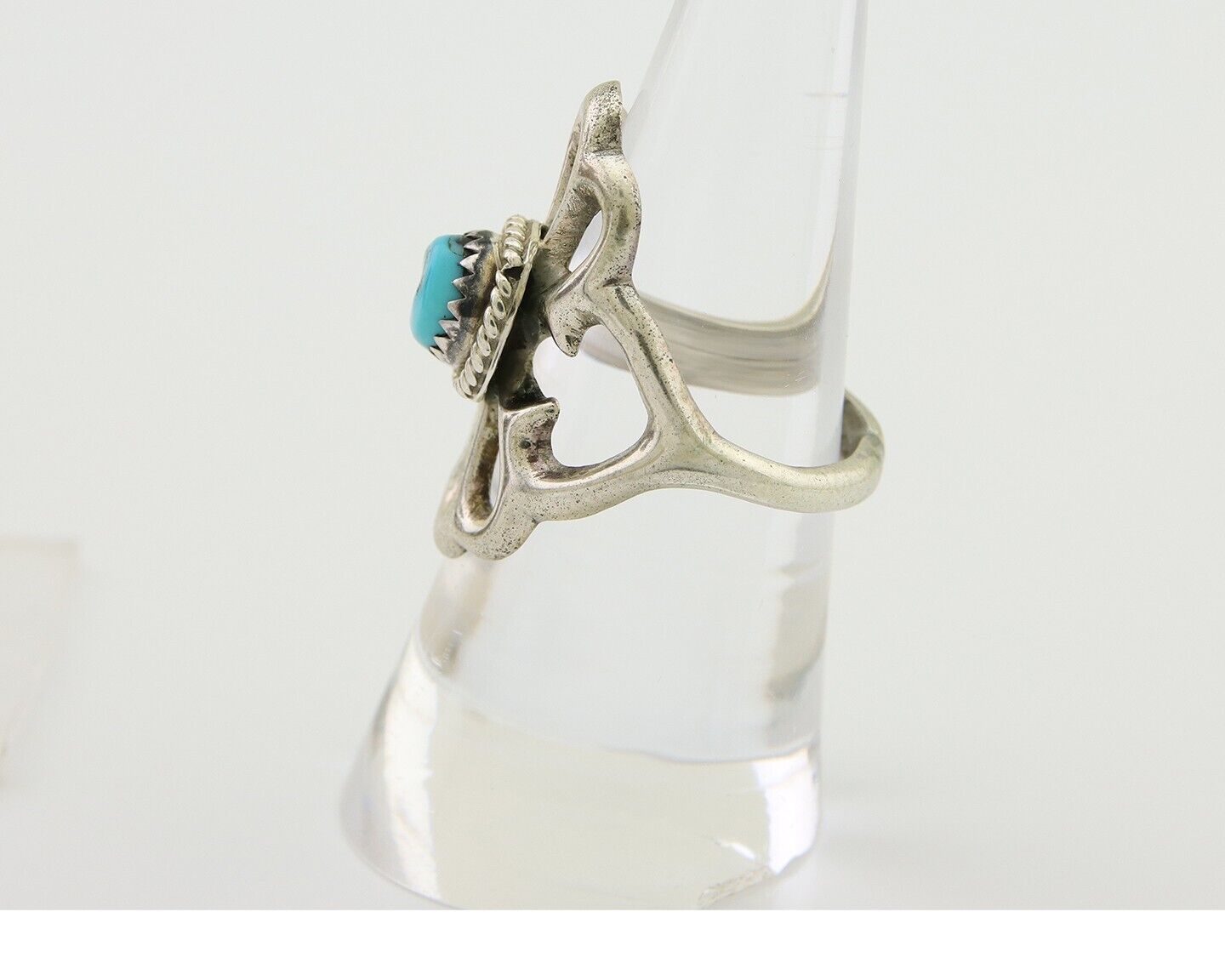 Navajo Sand Cast Ring 925 Silver Sleeping Beauty Turquoise Artist C.80's