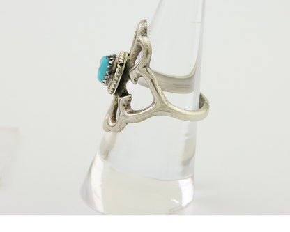 Navajo Sand Cast Ring 925 Silver Sleeping Beauty Turquoise Artist C.80's