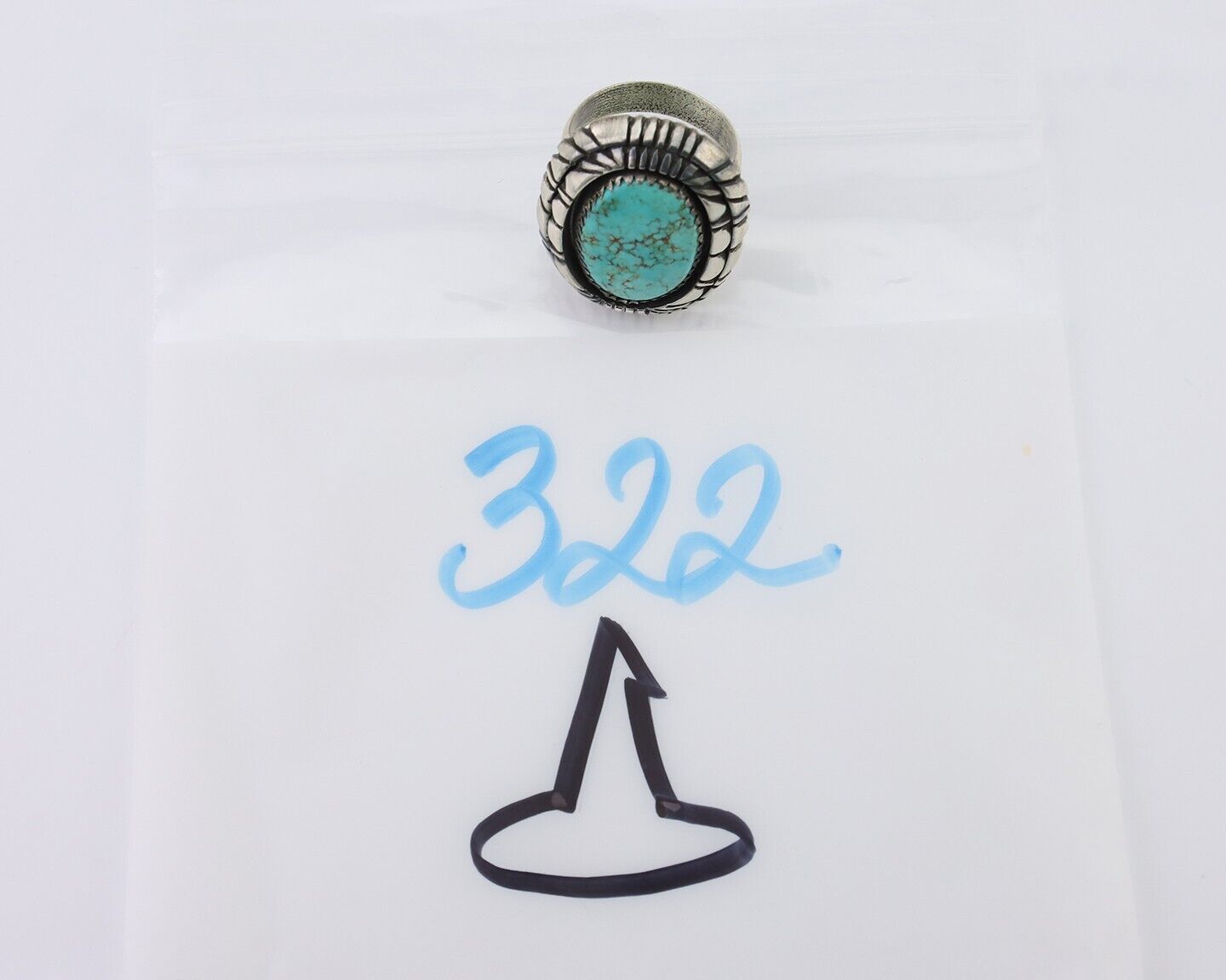 Navajo Ring 925 Silver Spiderweb Turquoise Native American Artist C.80's