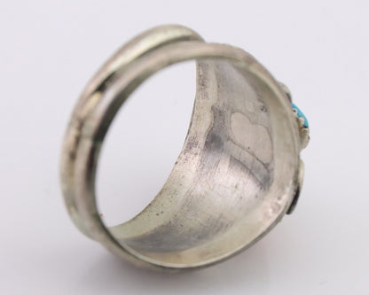 Navajo Ring 925 Silver Natural Coral Turquoise Natural American Artist C.80's