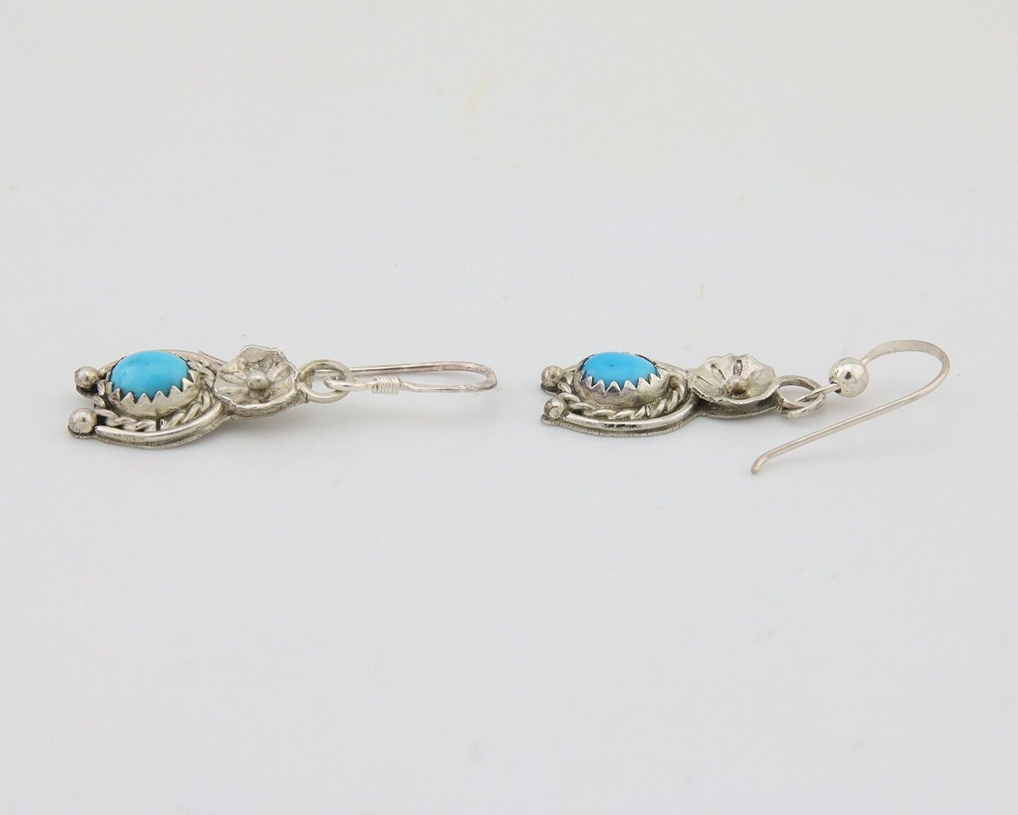 Navajo Dangle Earrings 925 Silver Natural Turquoise Artist Signed DB C.80's